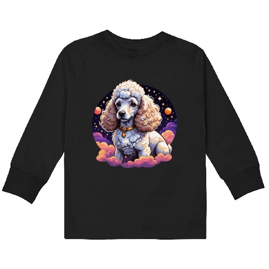 Celestial Poodle in Space Illustration Kids Long Sleeve T Shirts