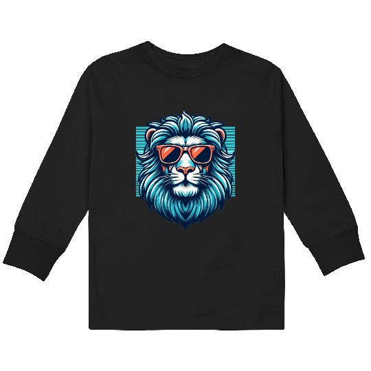Chill Monarch - Lion with Sunglasses Retro Kids Long Sleeve T Shirts
