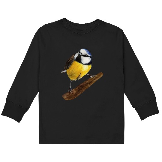 Blue tit titmouse hand painted watercolor. Kids Long Sleeve T Shirts