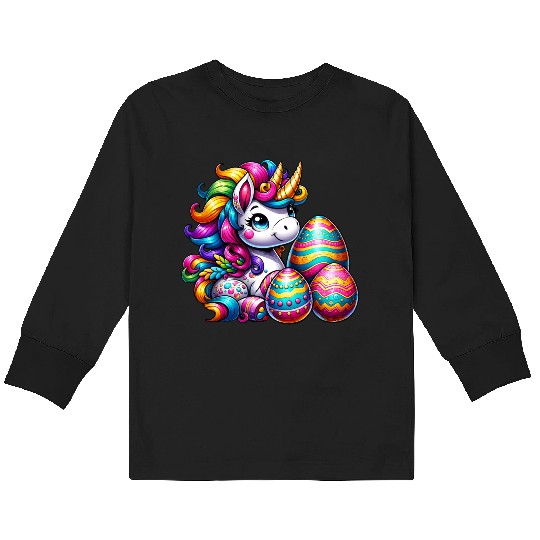 Easter Unicorn & Colorful Eggs Kids Long Sleeve T Shirts