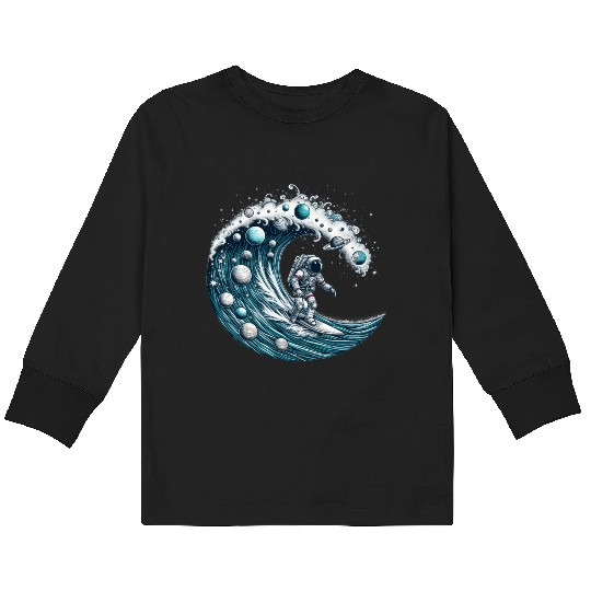 Surfing Astronaut Kids Long Sleeve T Shirts