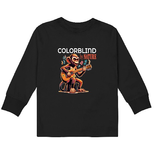 Colorblind by Nature, Melodic Monkey Strums Kids Long Sleeve T Shirts
