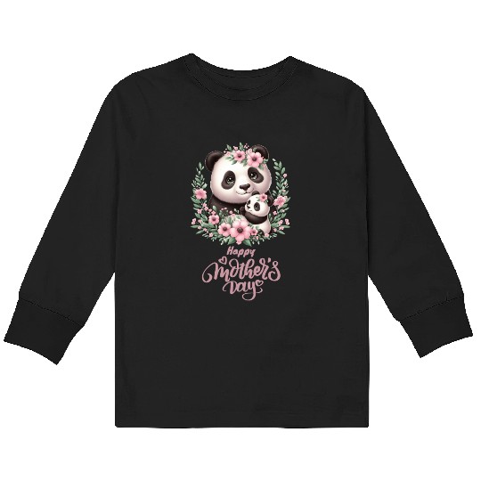 Happy Mother's Day Floral Wreath Mum Panda Kids Long Sleeve T Shirts