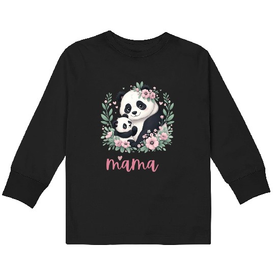 Panda Lover I Mama Panda And Cub Mother's Day Kids Long Sleeve T Shirts