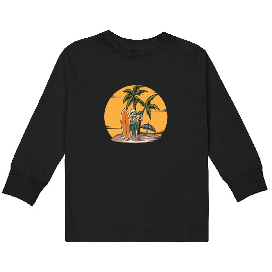 Surfing Surfer Skeleton Skull Nature Kids Long Sleeve T Shirts