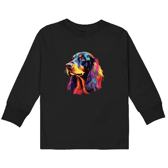 Watercolor Colorful Gordon Setter Kids Long Sleeve T Shirts