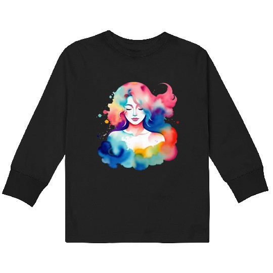 Color splash zodiac: Virgo Kids Long Sleeve T Shirts