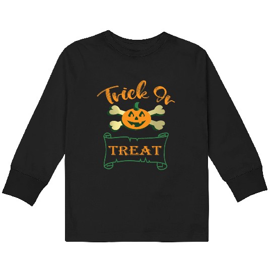 Trick or treat crossbones Halloween pumpkin Kids Long Sleeve T Shirts