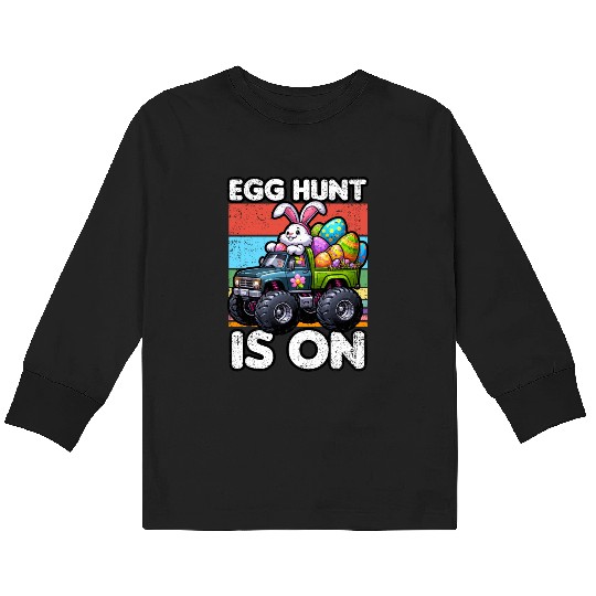 EGG HUNT IS ON EASTER Kids Long Sleeve T Shirts