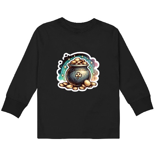 Saint Patrick's Day Sparkly Pot of Gold Kids Long Sleeve T Shirts