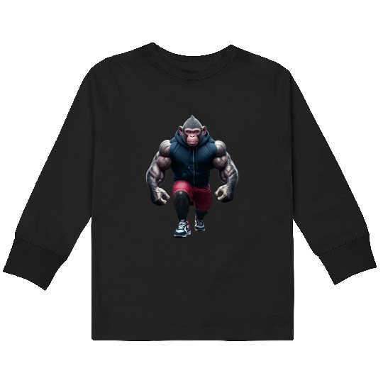 "Prime Ape: The Muscular Monkey" Kids Long Sleeve T Shirts