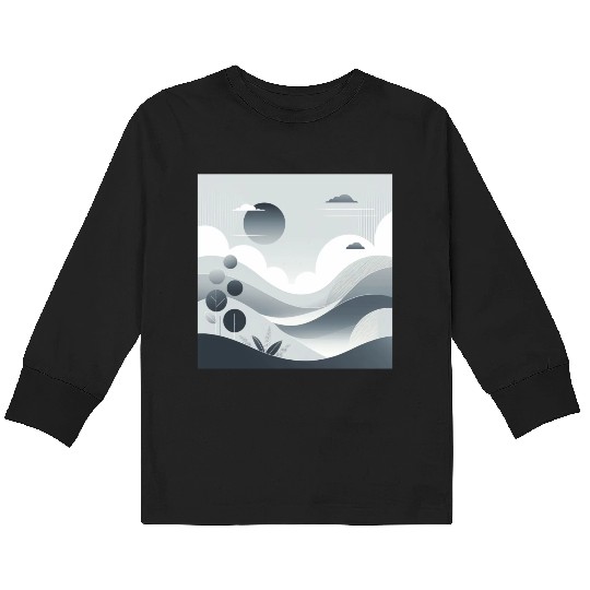 "Tranquil Monochrome Horizon" Kids Long Sleeve T Shirts