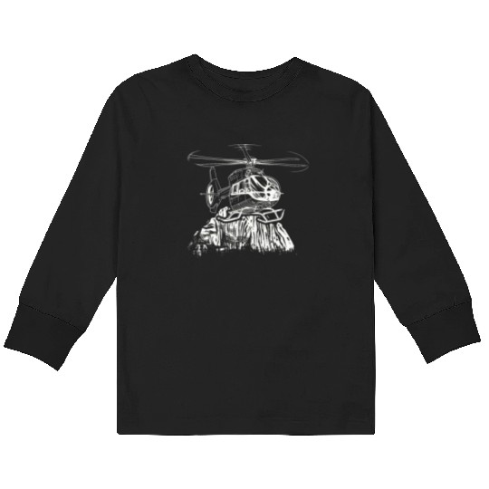 Rotorcraft Silhouette Helicopter Pilot Kids Long Sleeve T Shirts