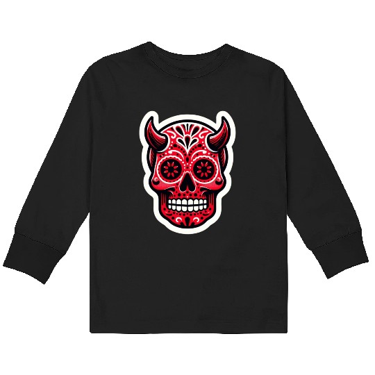 Adventurous Spirit: Daredevil Sugar Skull Kids Long Sleeve T Shirts