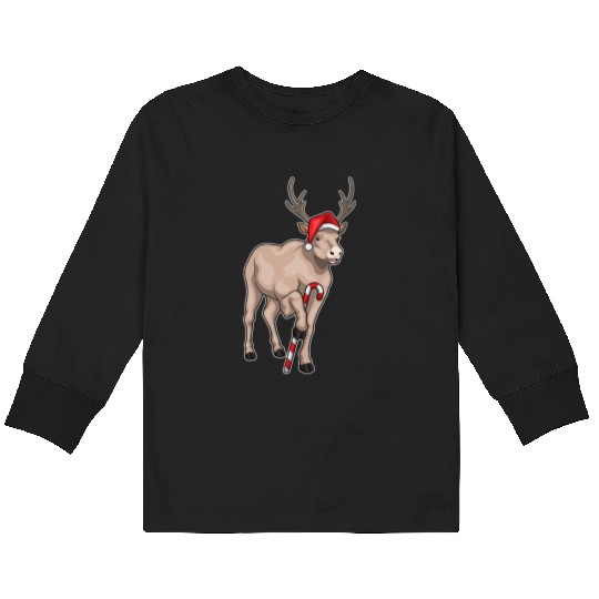Reindeer Christmas Candy cane Kids Long Sleeve T Shirts