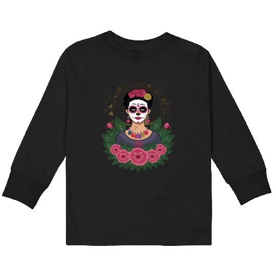 Frida Kahlo Day of the Dead Kids Long Sleeve T Shirts