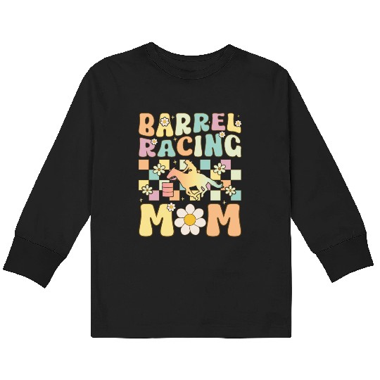 Barrel Racing Mom Groovy Female Barrel Racer Rodeo Kids Long Sleeve T Shirts