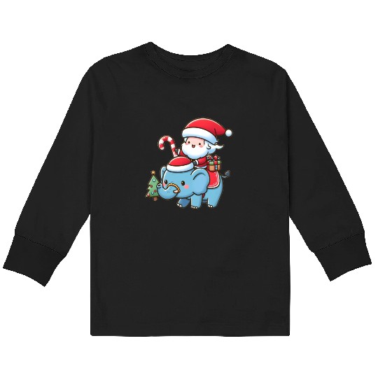 Cute Santa Claus on elephant Kids Long Sleeve T Shirts