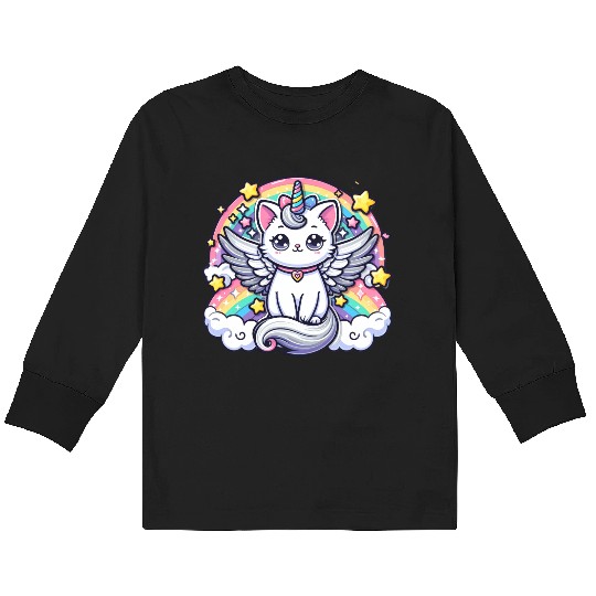 Celestial Charm Unicorn Cat Kids Long Sleeve T Shirts
