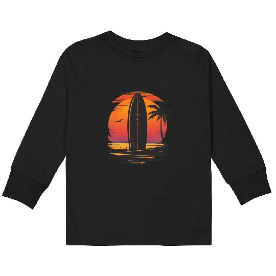 Sunset Surfing Retreat Tropical Vibes Kids Long Sleeve T Shirts