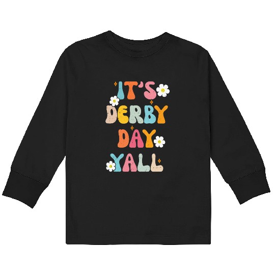 Horse Racing Groovy It s Derby Day Yall KY Derby Kids Long Sleeve T Shirts