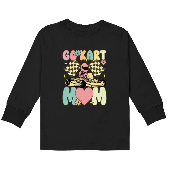 Go Kart Mom Groovy Racing Mom Karting Racer Kids Long Sleeve T Shirts