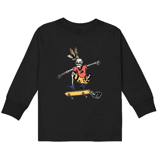 Skateboarding Skeleton Kids Long Sleeve T Shirts