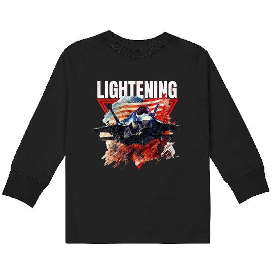F35 Lightning Fighter Jet Plane Veteran Military Kids Long Sleeve T Shirts