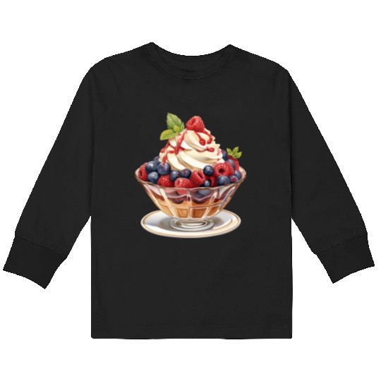 Fruity Raspberries and Blueberries Parfait Sundae Kids Long Sleeve T Shirts