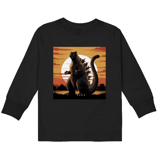 Catzilla Cat Japanese Art Funny Cat Gifts Kids Long Sleeve T Shirts