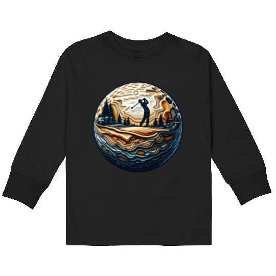 Abstract Golfer On Golf Ball Circular Golfing Art Kids Long Sleeve T Shirts