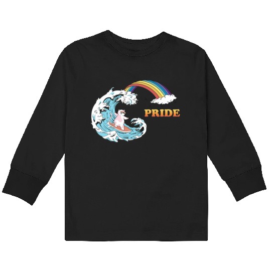 Cat Surfing with Trans LGBT Colors in the Kids Long Sleeve T Shirts