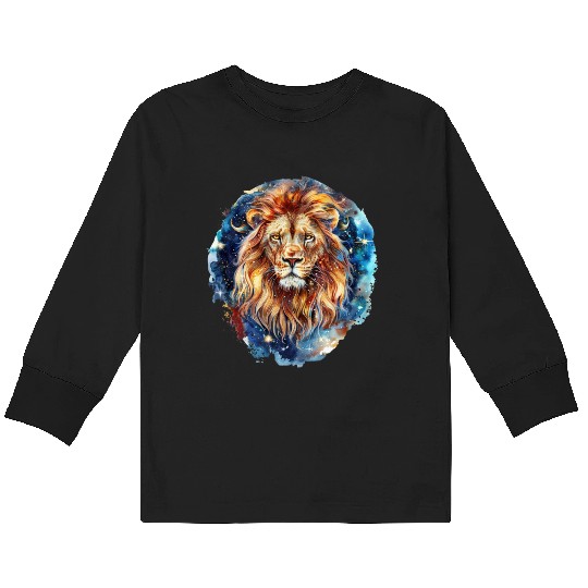 Celestial Lion Images, Mystical Lion, Night sky Kids Long Sleeve T Shirts