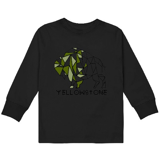 Army Green YStone Bison Design Kids Long Sleeve T Shirts