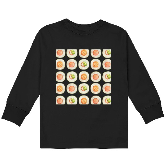Watercolor illustration of sushi food pattern Kids Long Sleeve T Shirts