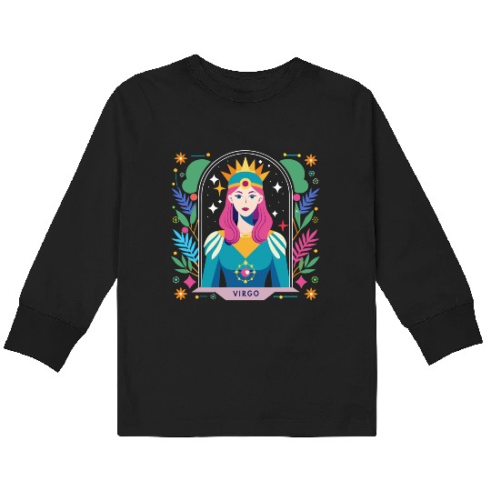 Floral Virgo Tarot Zodiac Graphic Kids Long Sleeve T Shirts