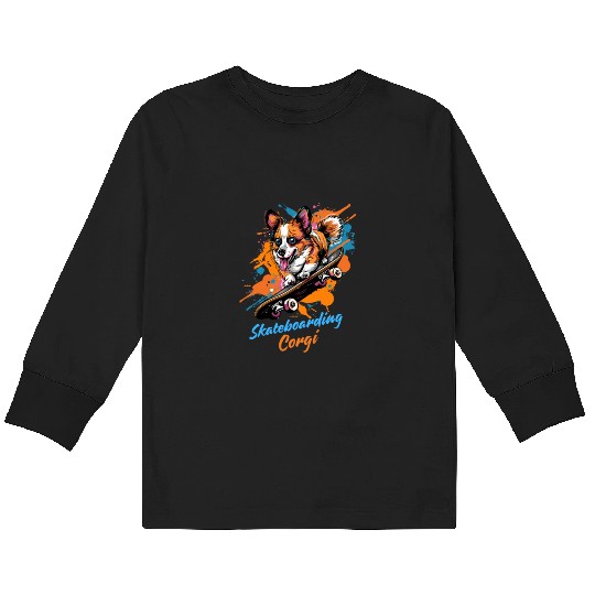 Skateboarding Corgi Adventure Kids Long Sleeve T Shirts