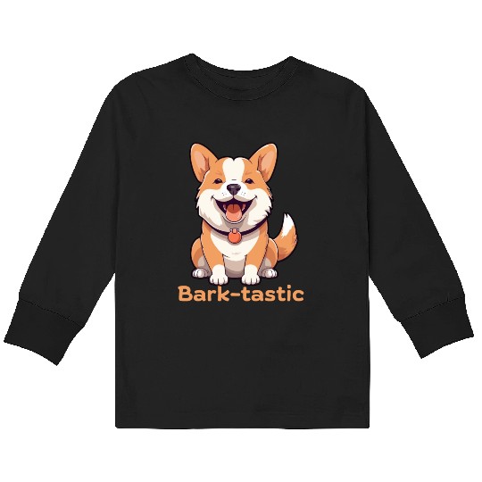 Cute shiba inu puppy dog with funny Bark-tastic te Kids Long Sleeve T Shirts