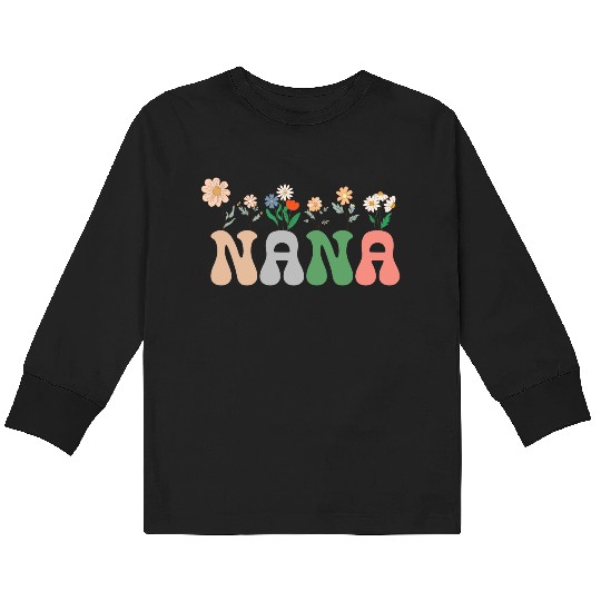 Nana Wildflower Floral Design Cherry Blossom Nana Kids Long Sleeve T Shirts