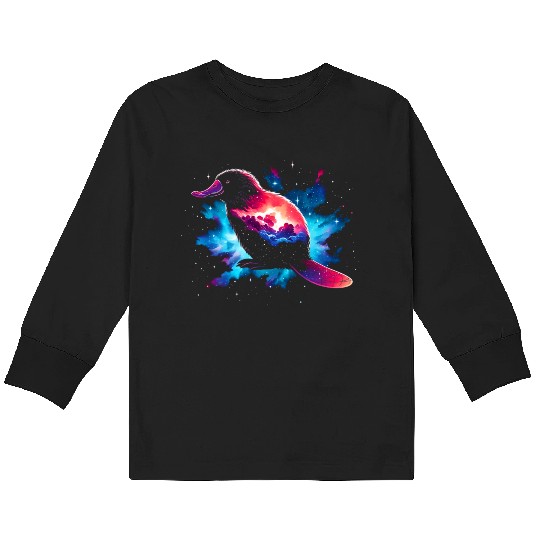 Cool Platypus Galaxy Space Art Kids Long Sleeve T Shirts
