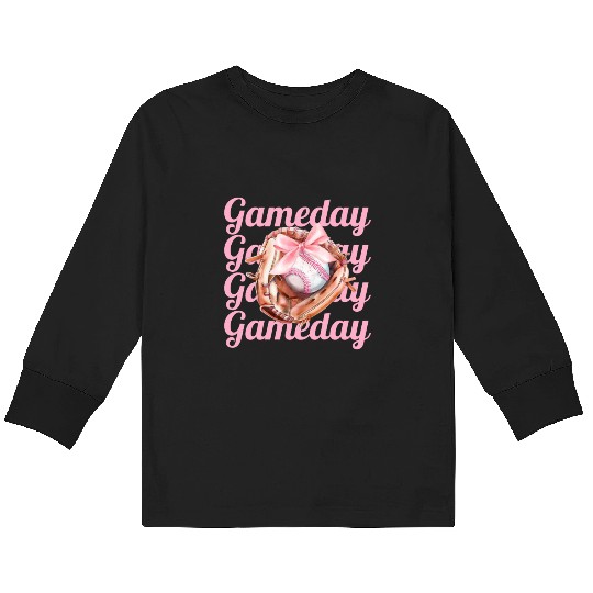 Game Day Coquette Aesthetic Baseball Glove Kids Long Sleeve T Shirts