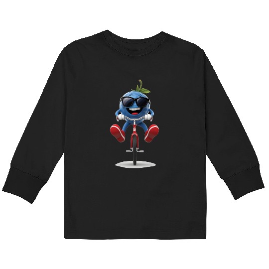 Blueberry Cycling On Bike Realistic Kids Long Sleeve T Shirts