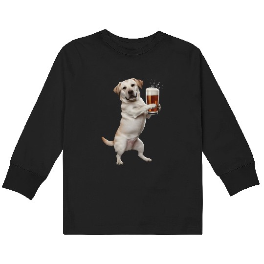 Labrador Drinking Beer Realistic Kids Long Sleeve T Shirts