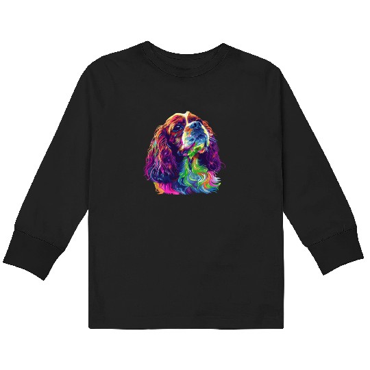 Cavalier King Charles Spaniel Illustration Rainbow Kids Long Sleeve T Shirts
