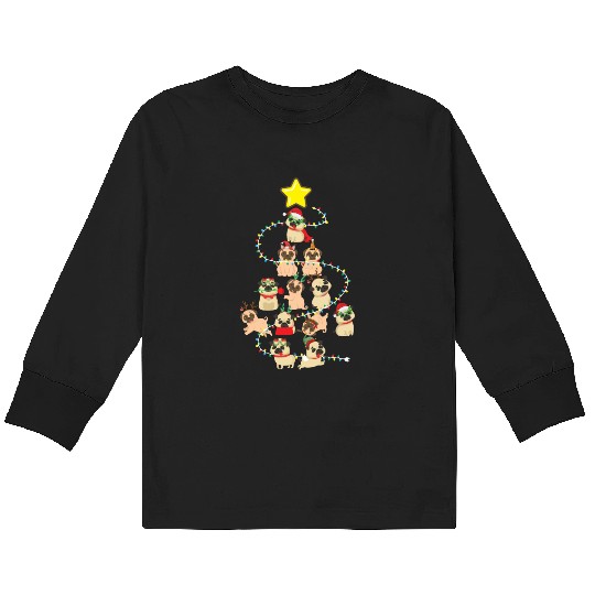 Pug Christmas Tree Dog Santa Claus Hat Xmas Merry Kids Long Sleeve T Shirts
