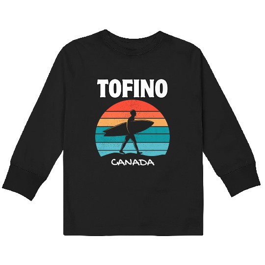 TOFINO CANADA Surf Retro Sunset Surfing Summer Vac Kids Long Sleeve T Shirts