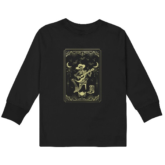 Tarot Card Celestial Cowboy Skeleton Plays Guitar Kids Long Sleeve T Shirts