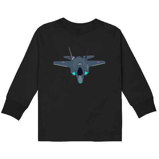 Stealthy F-35 Fighter Jet Design Kids Long Sleeve T Shirts
