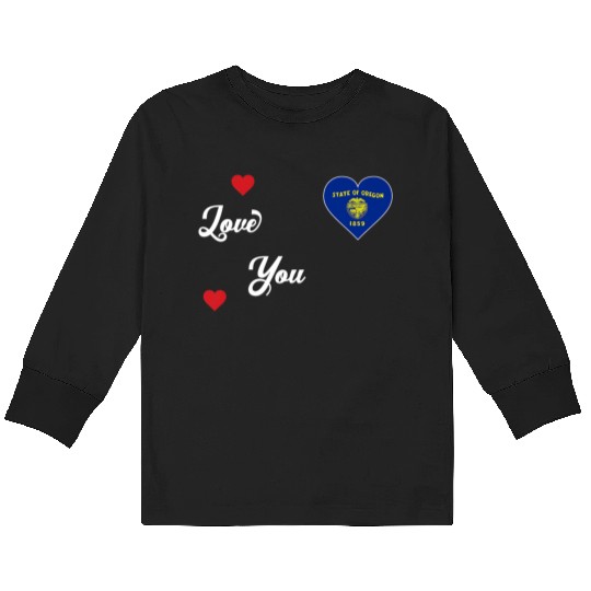 I Love Oregon USA With Oregon Flag In a Heart Prem Kids Long Sleeve T Shirts