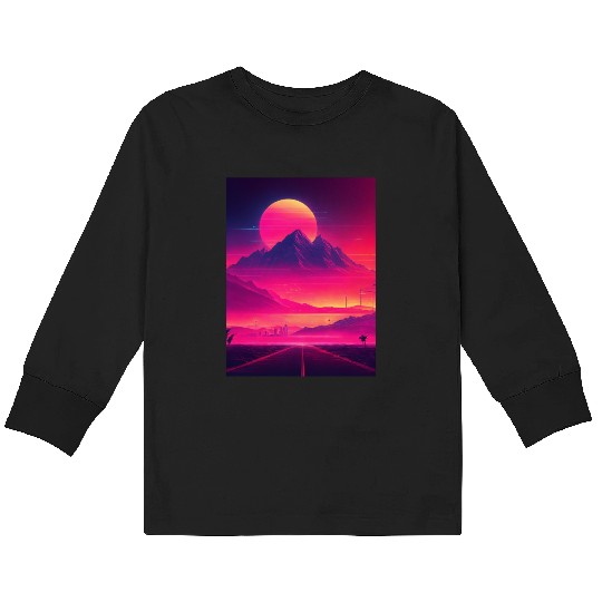 Neon Horizon: A Synthwave Journey Kids Long Sleeve T Shirts